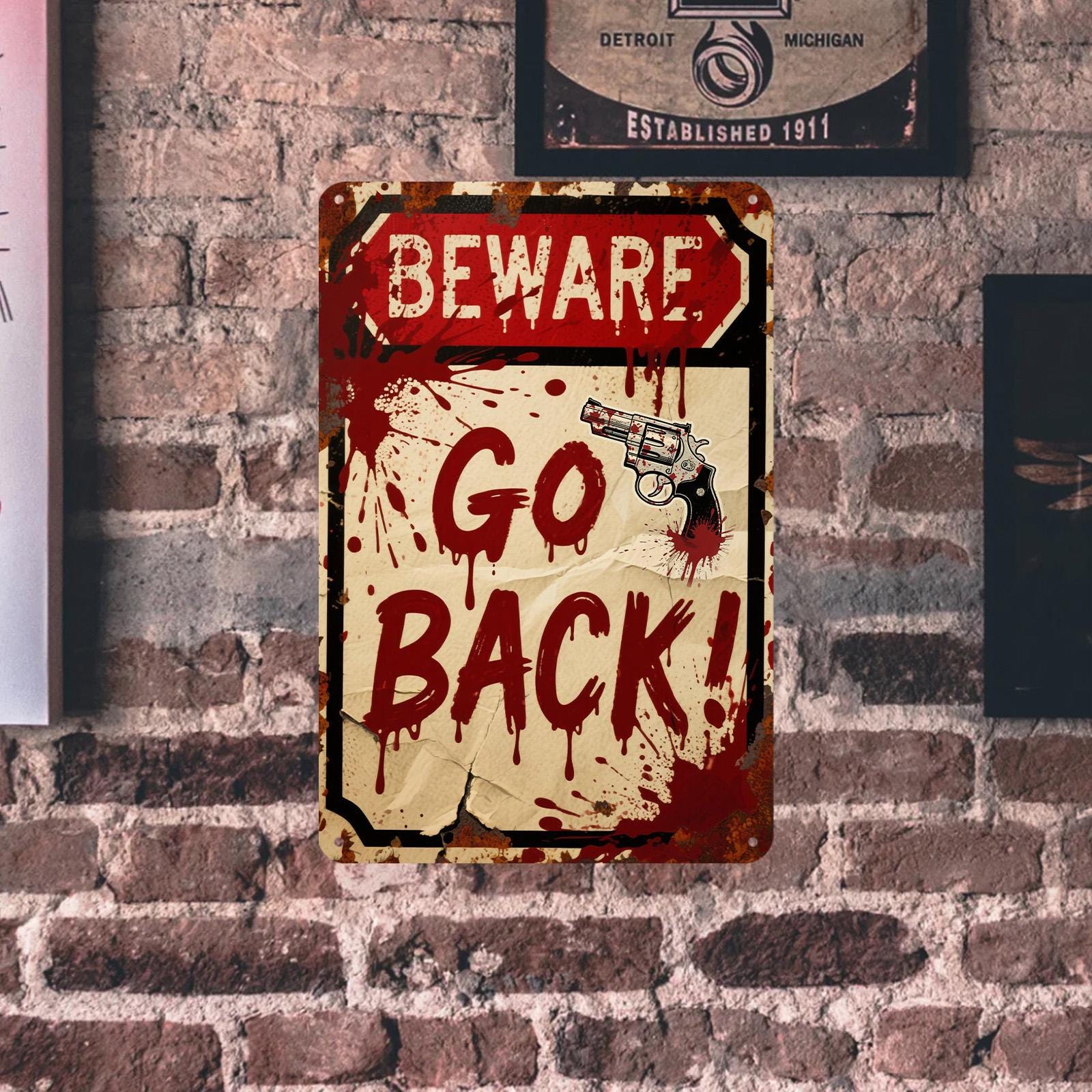 Scary Bloody Metal Horror Sign: Haunted House Halloween Decor