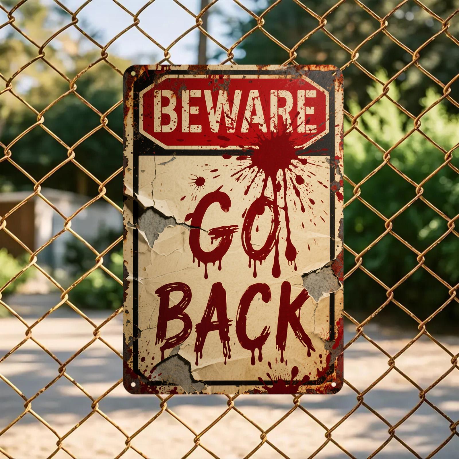 Bloody "Beware" Metal Sign: Vintage Horror Halloween Decor