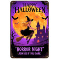 Halloween Witch Metal Sign: Spooky Castle Bats, Retro Horror Decor
