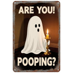 Panneau métallique amusant pour salle de bain avec fantôme | Décoration de toilettes d'Halloween effrayante en métal
