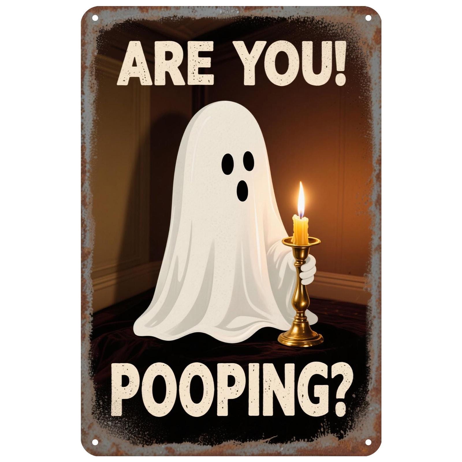 Funny Ghost Metal Bathroom Sign: Spooky Halloween Restroom Decor