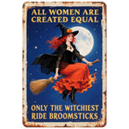 Hexen Metallschild | Feministische Gothic Dekoration Vintage Besen Mondkunst