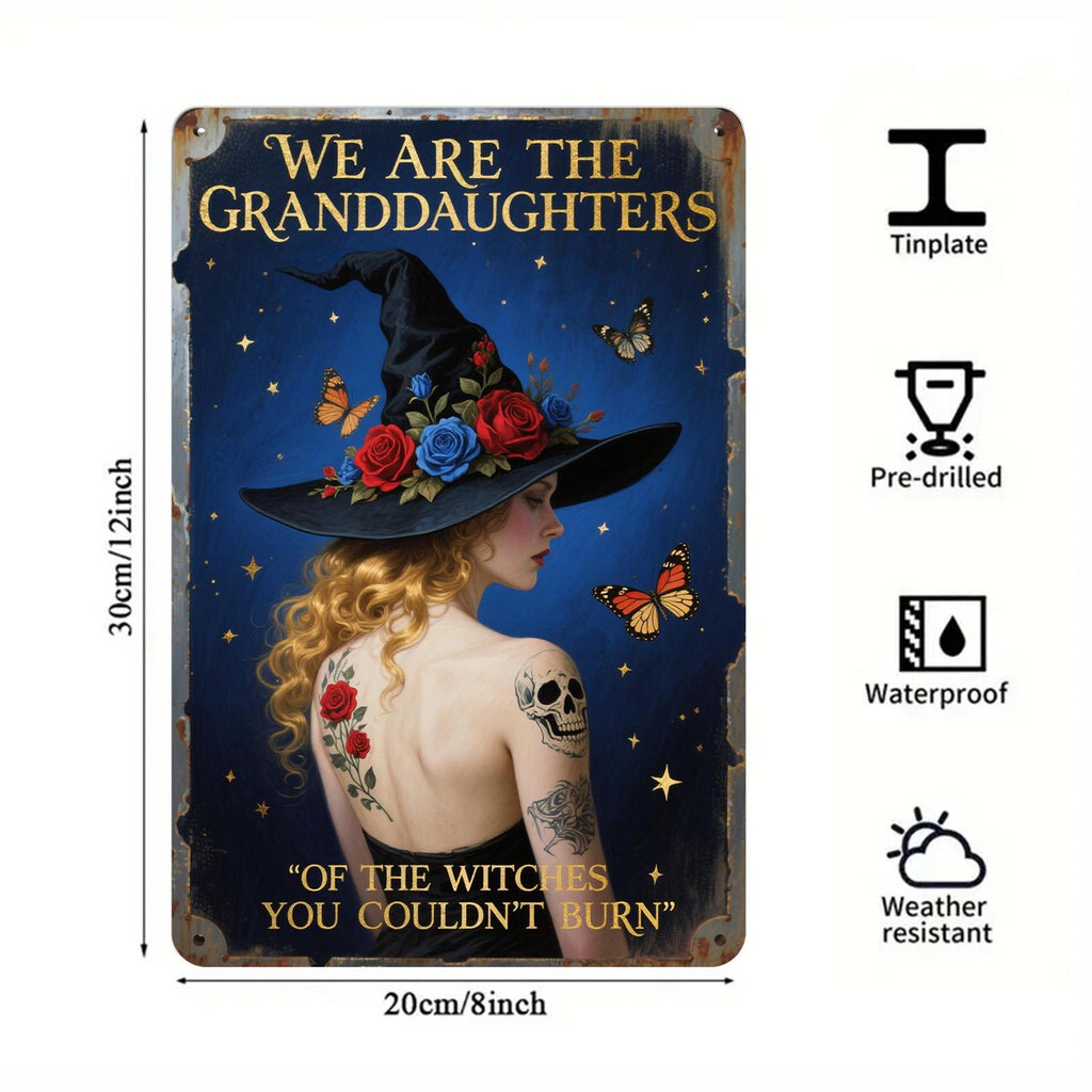 Witch Metal Sign: Gothic Roses, Butterfly Tattoo, Feminist Decor