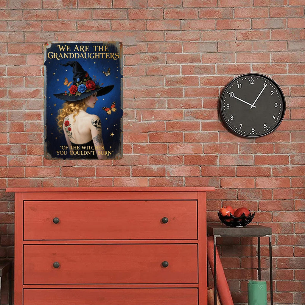 Witch Metal Sign: Gothic Roses, Butterfly Tattoo, Feminist Decor