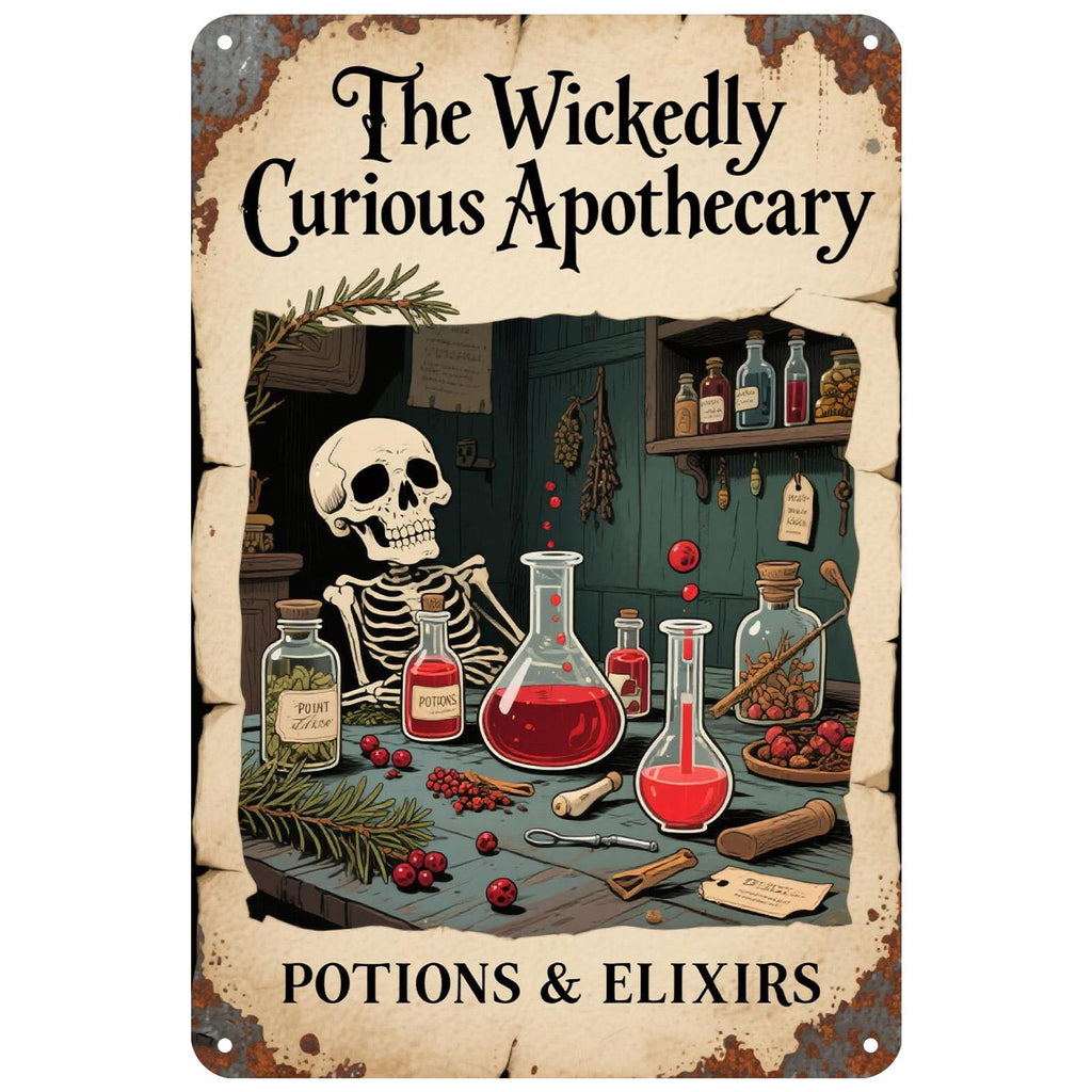 Gothic Apothecary Metal Sign: Halloween Potion Decor - 8x12