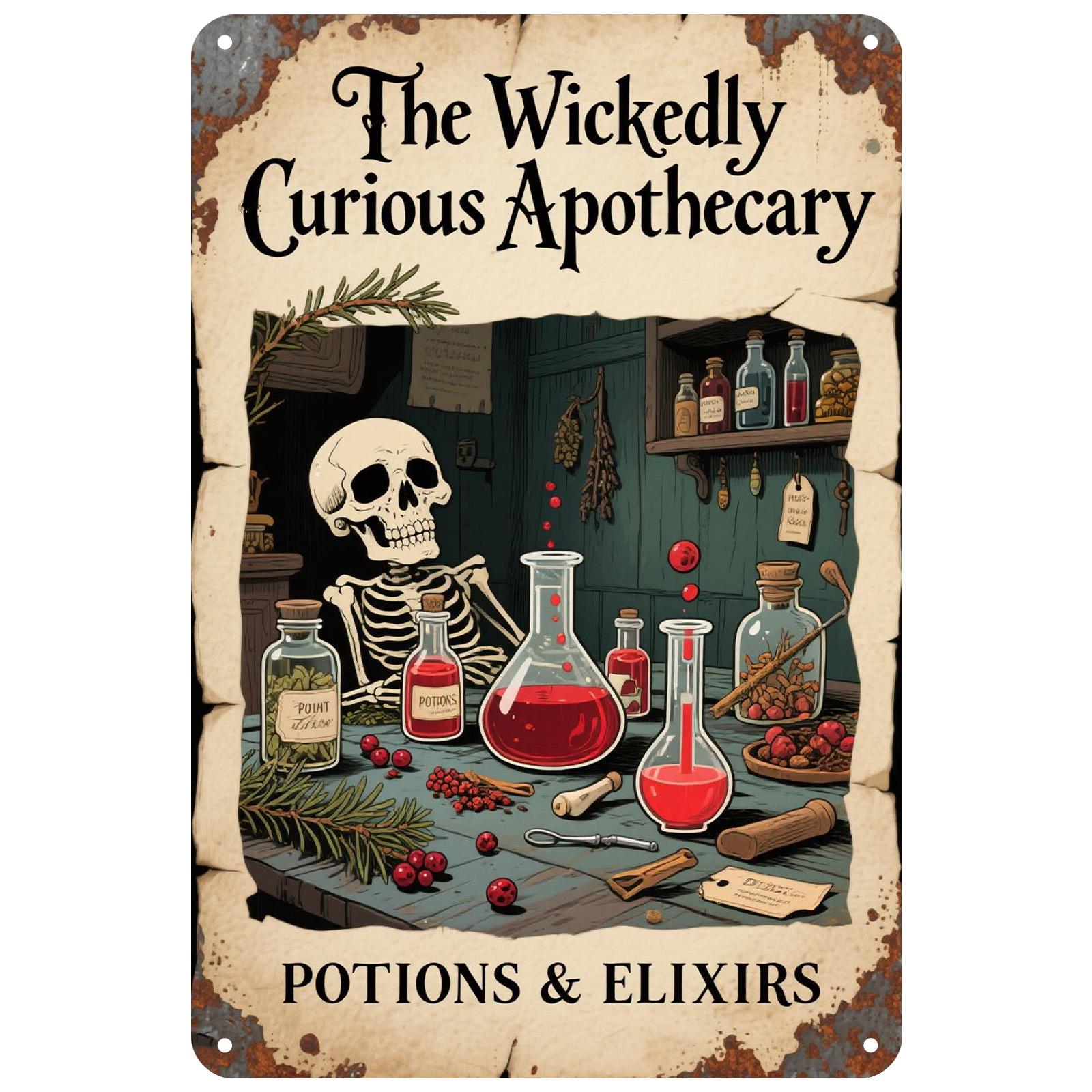 Gothic Apothecary Metal Sign: Halloween Potion Decor - 8x12