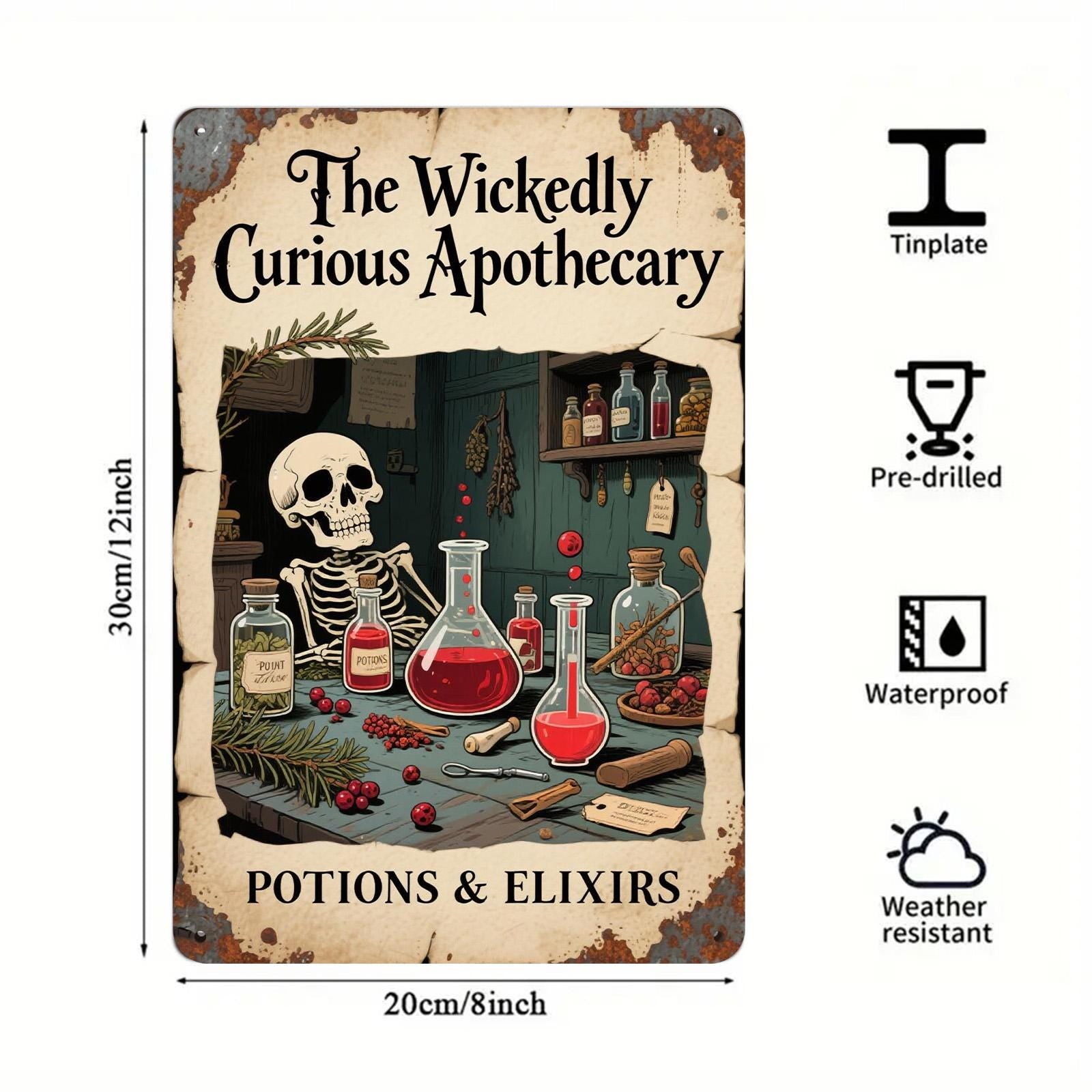 Gothic Apothecary Metal Sign: Halloween Potion Decor - 8x12