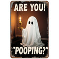 Funny Ghost Bathroom Metal Sign: Spooky Halloween Restroom Decor