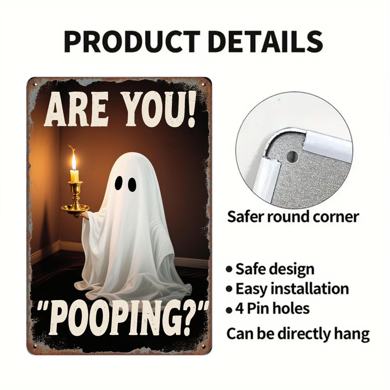 Funny Ghost Bathroom Metal Sign: Spooky Halloween Restroom Decor