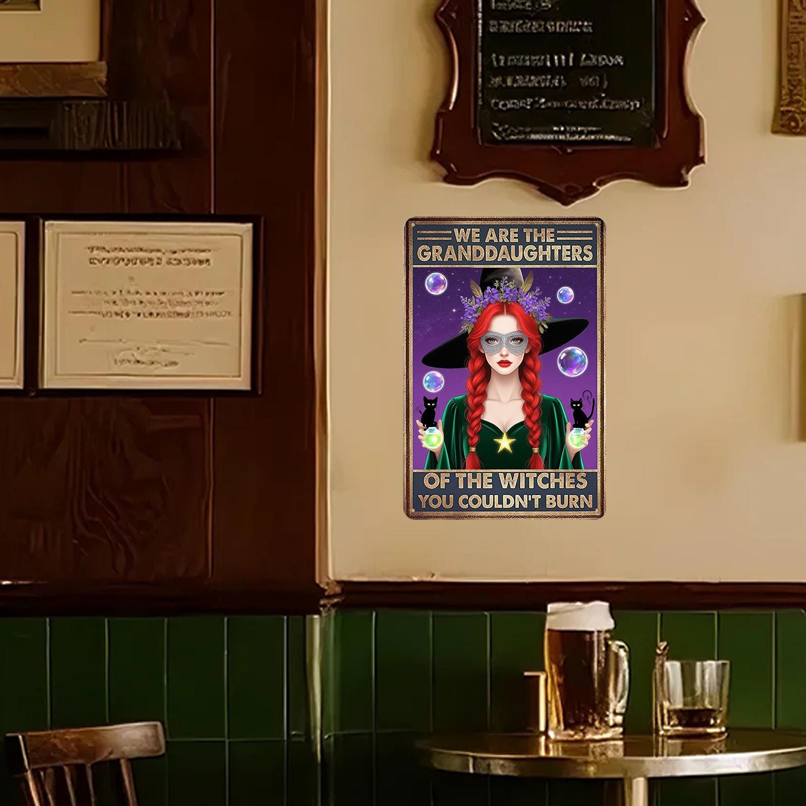 Witch Wall Art Metal Sign: Gothic Black Cats & Magic Potion Decor