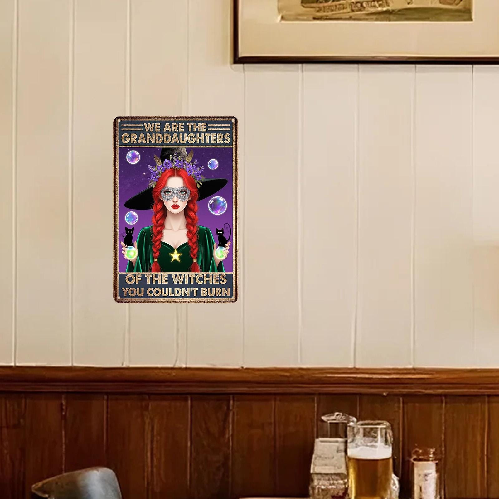 Witch Wall Art Metal Sign: Gothic Black Cats & Magic Potion Decor