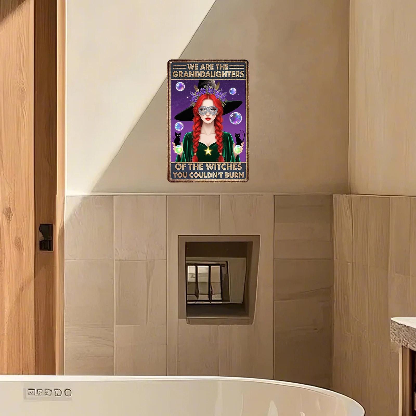 Witch Wall Art Metal Sign: Gothic Black Cats & Magic Potion Decor