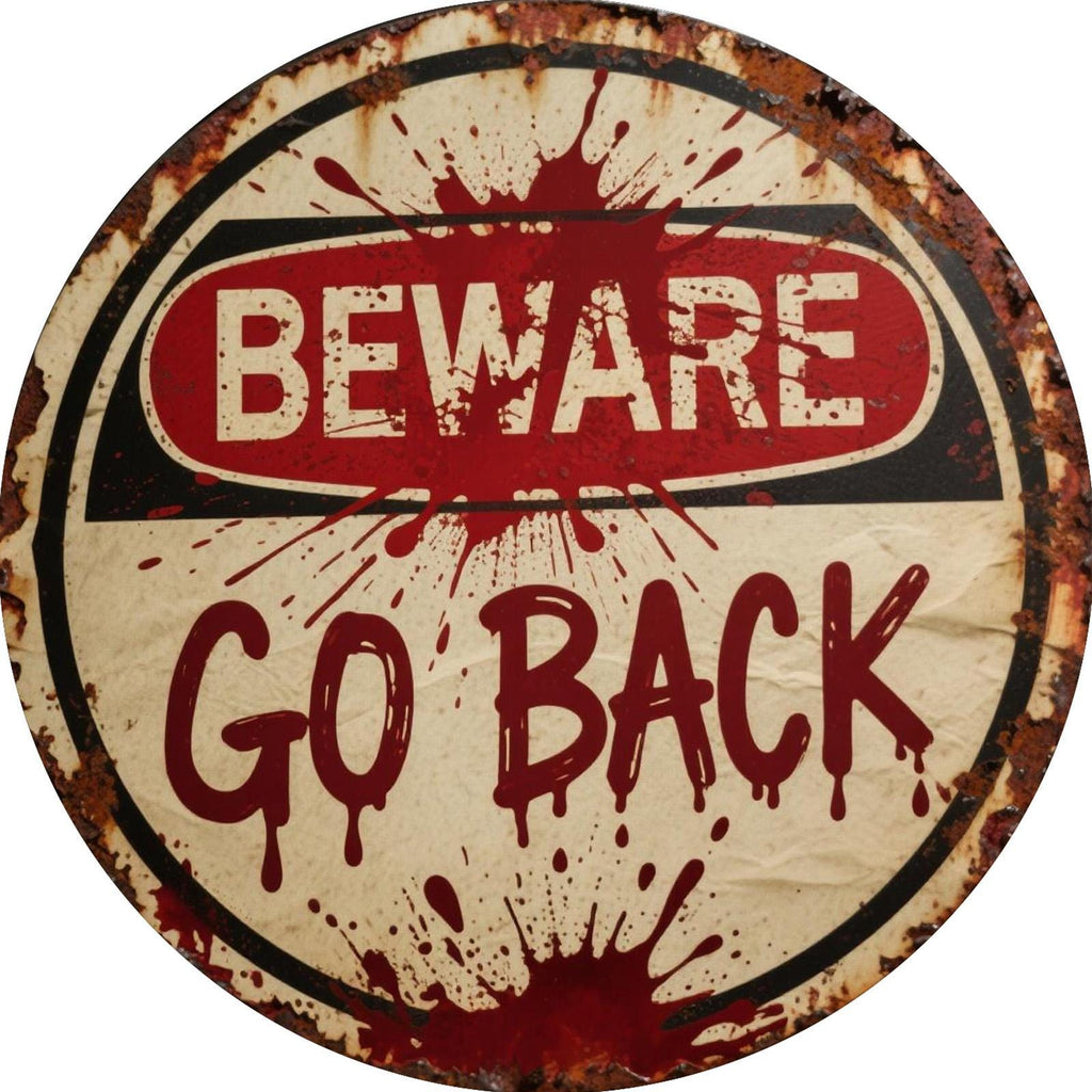 Horror Beware Metal Sign: Bloody Halloween Wall Art, Haunted House Decor