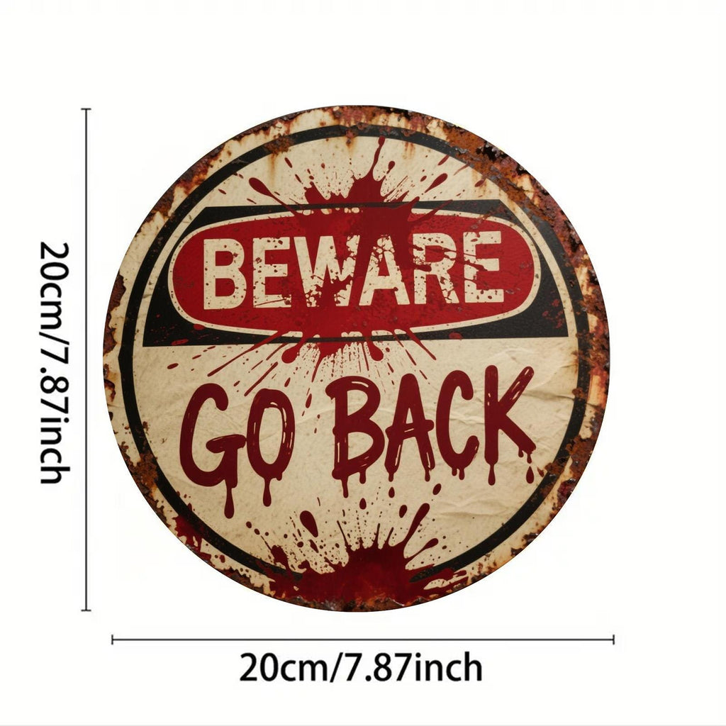 Horror Beware Metal Sign: Bloody Halloween Wall Art, Haunted House Decor
