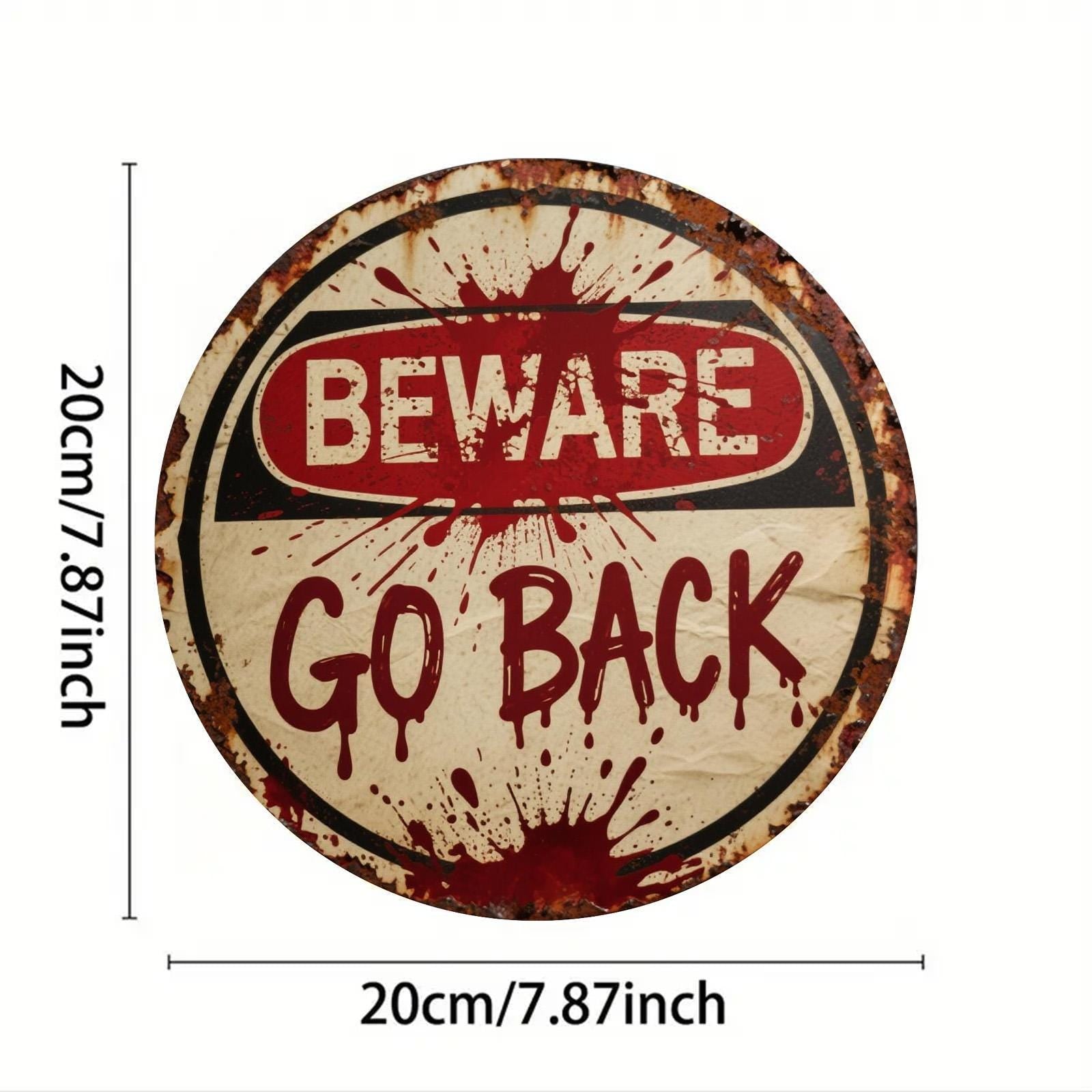 Horror Beware Metal Sign: Bloody Halloween Wall Art, Haunted House Decor