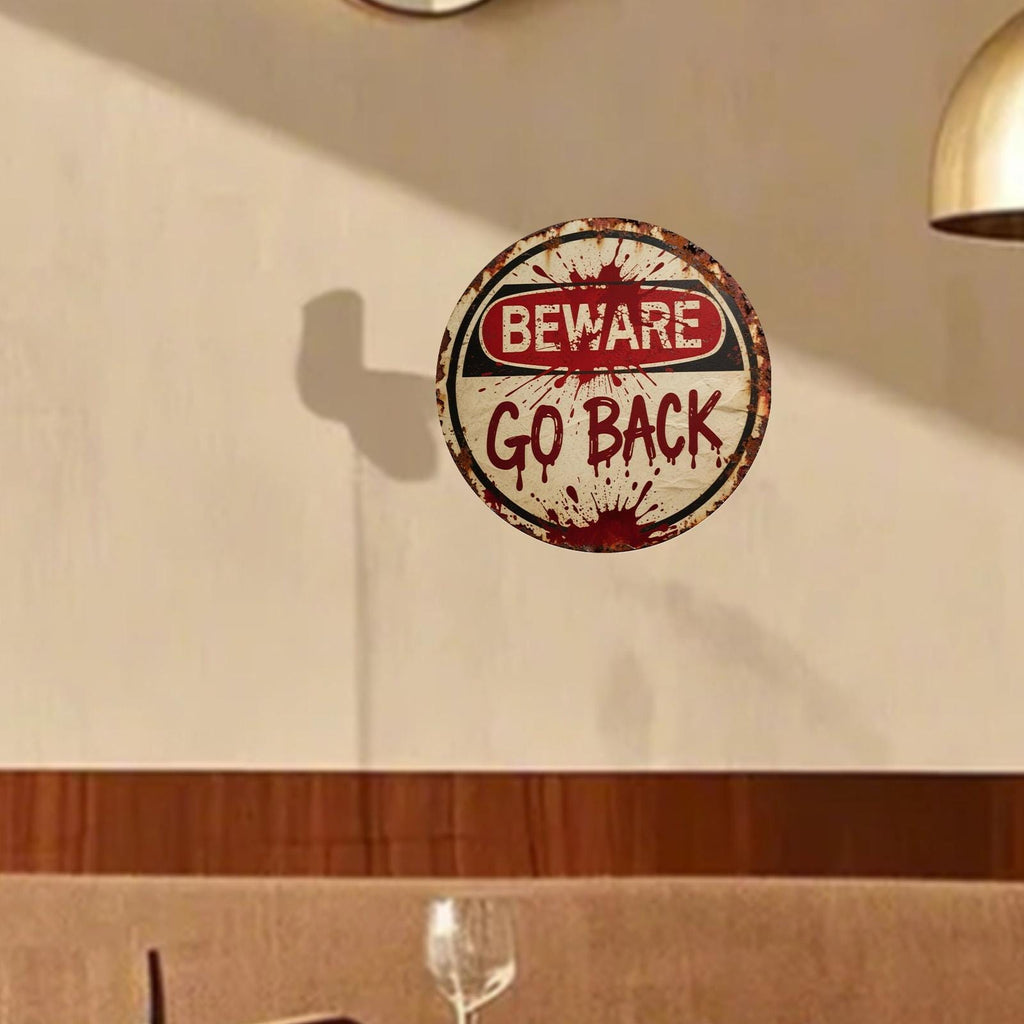 Horror Beware Metal Sign: Bloody Halloween Wall Art, Haunted House Decor