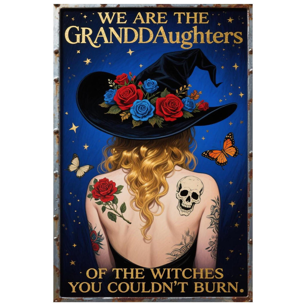 Witch Wall Art Metal Sign: Gothic Skull Roses Decor