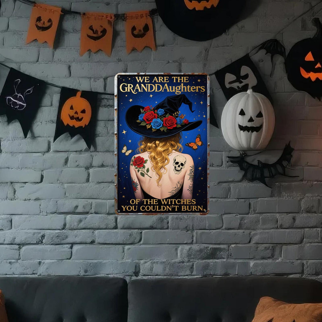 Witch Wall Art Metal Sign: Gothic Skull Roses Decor