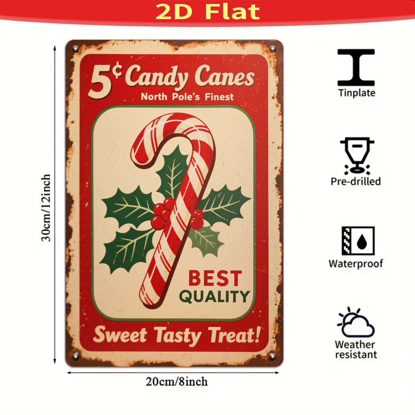 Vintage Candy Canes Metal Sign: Retro Christmas Holiday Wall Art