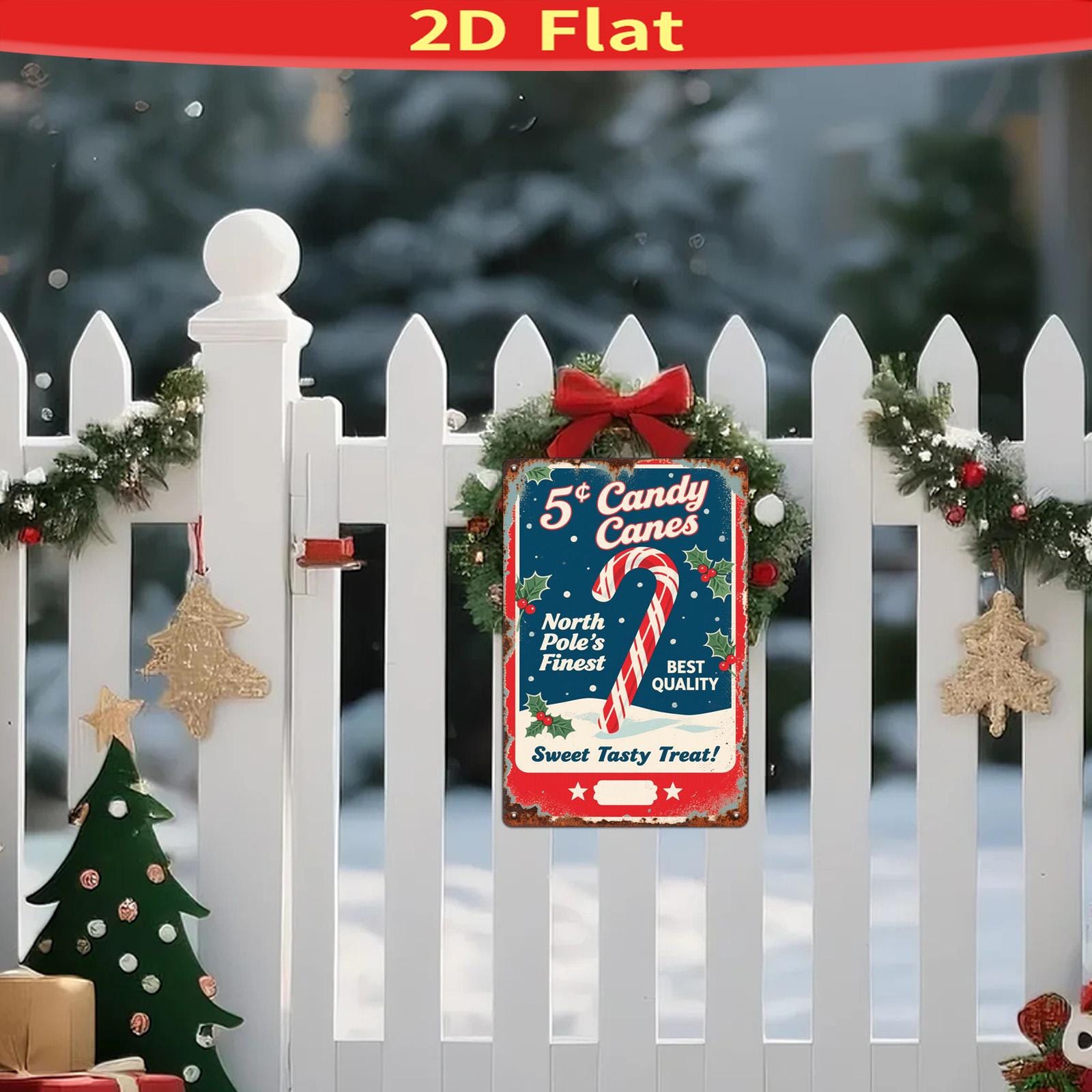 Vintage North Pole Candy Canes Metal Sign - Retro Christmas Kitchen Decor