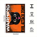 Lustiges Warnschild mit schwarzer Katze | Vintage Halloween Spukhaus Deko Metallschild