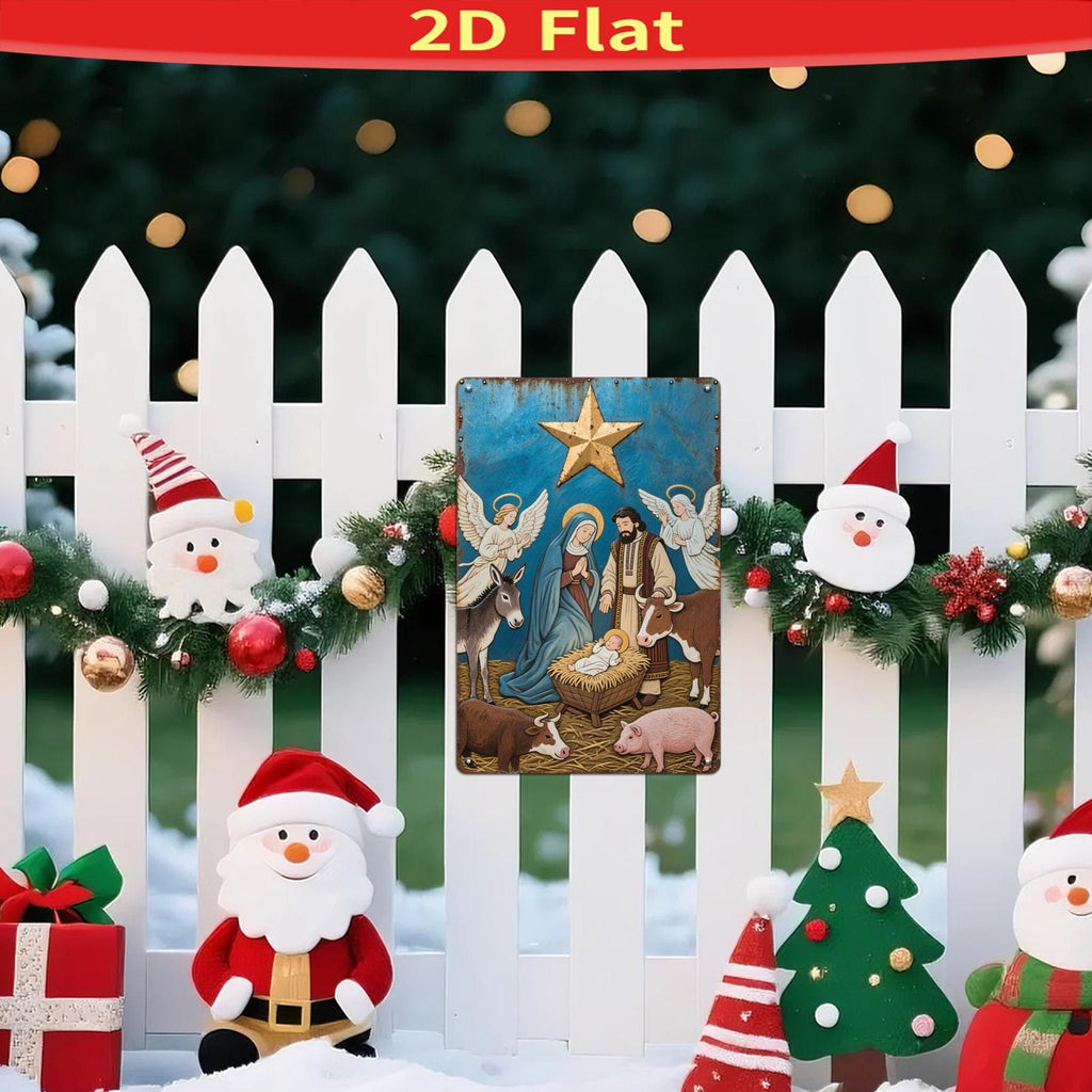 Vintage Weihnachts Krippe Metallschild | Religiöse Feiertagsdekoration