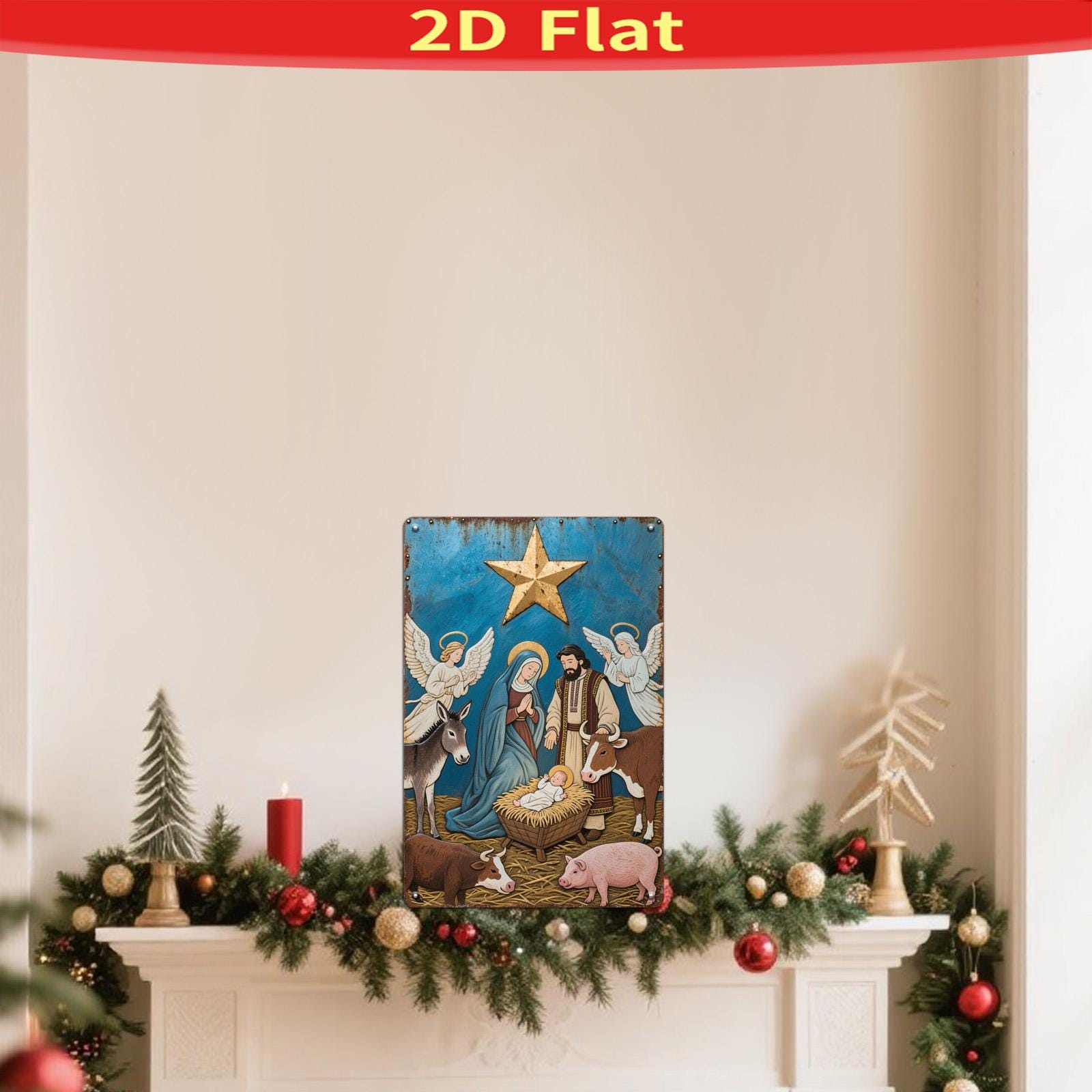 Vintage Christmas Nativity Scene Metal Sign: Religious Holiday Decor