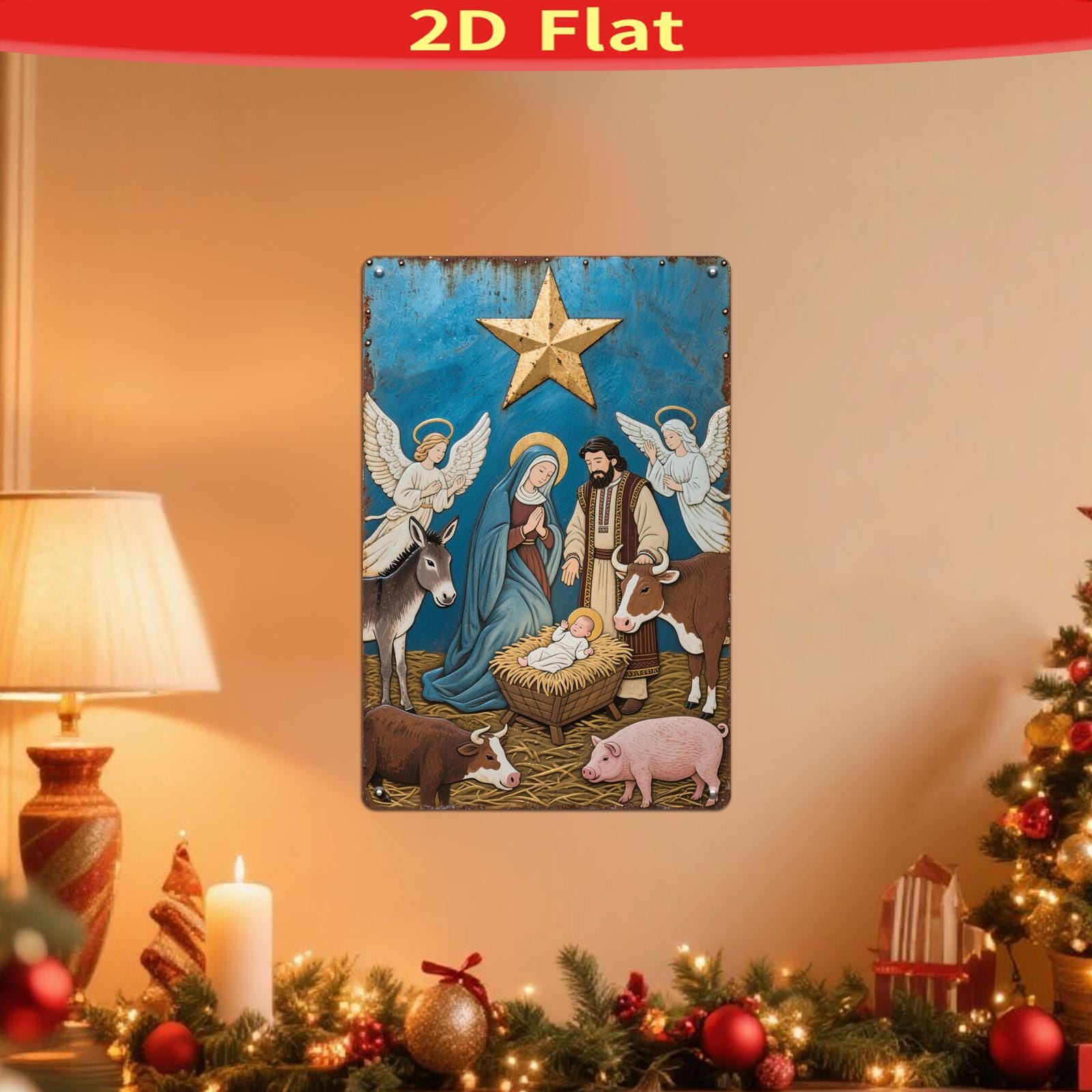 Vintage Christmas Nativity Scene Metal Sign: Religious Holiday Decor