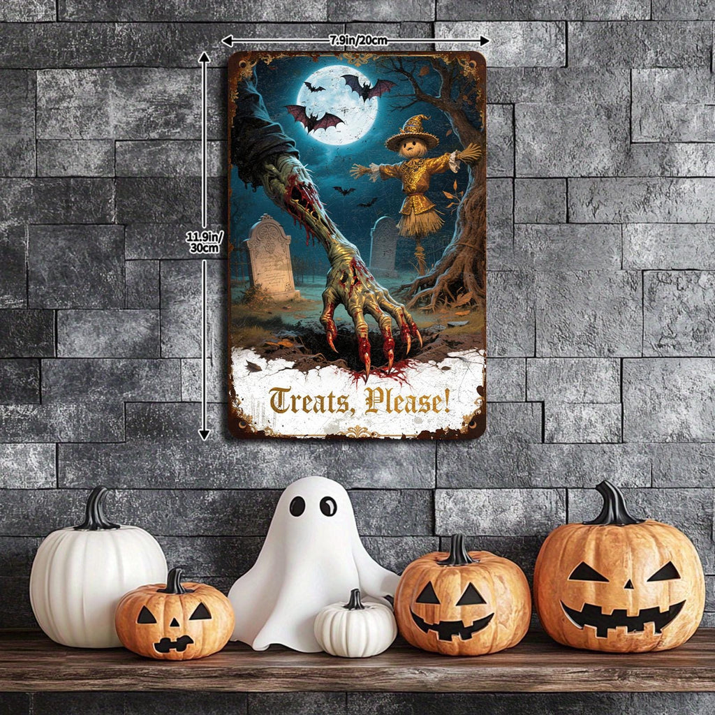 Zombie Hand Metal Halloween Sign: Creepy Graveyard Art, Haunted House Decor