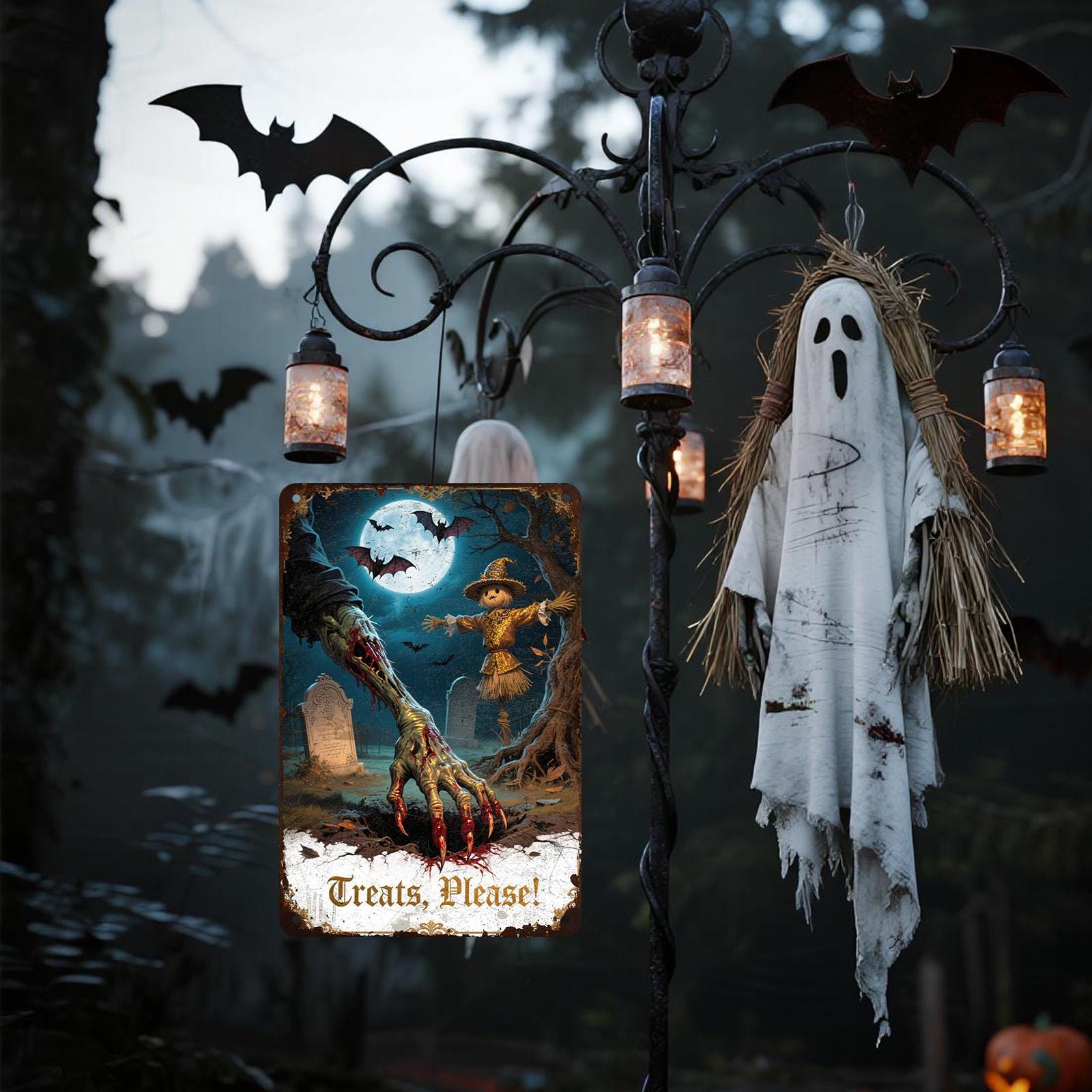 Zombie Hand Metal Halloween Sign: Creepy Graveyard Art, Haunted House Decor