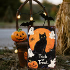 Schwarze Katze Halloween Metallschild | Vintage Trick or Treat Wandkunst