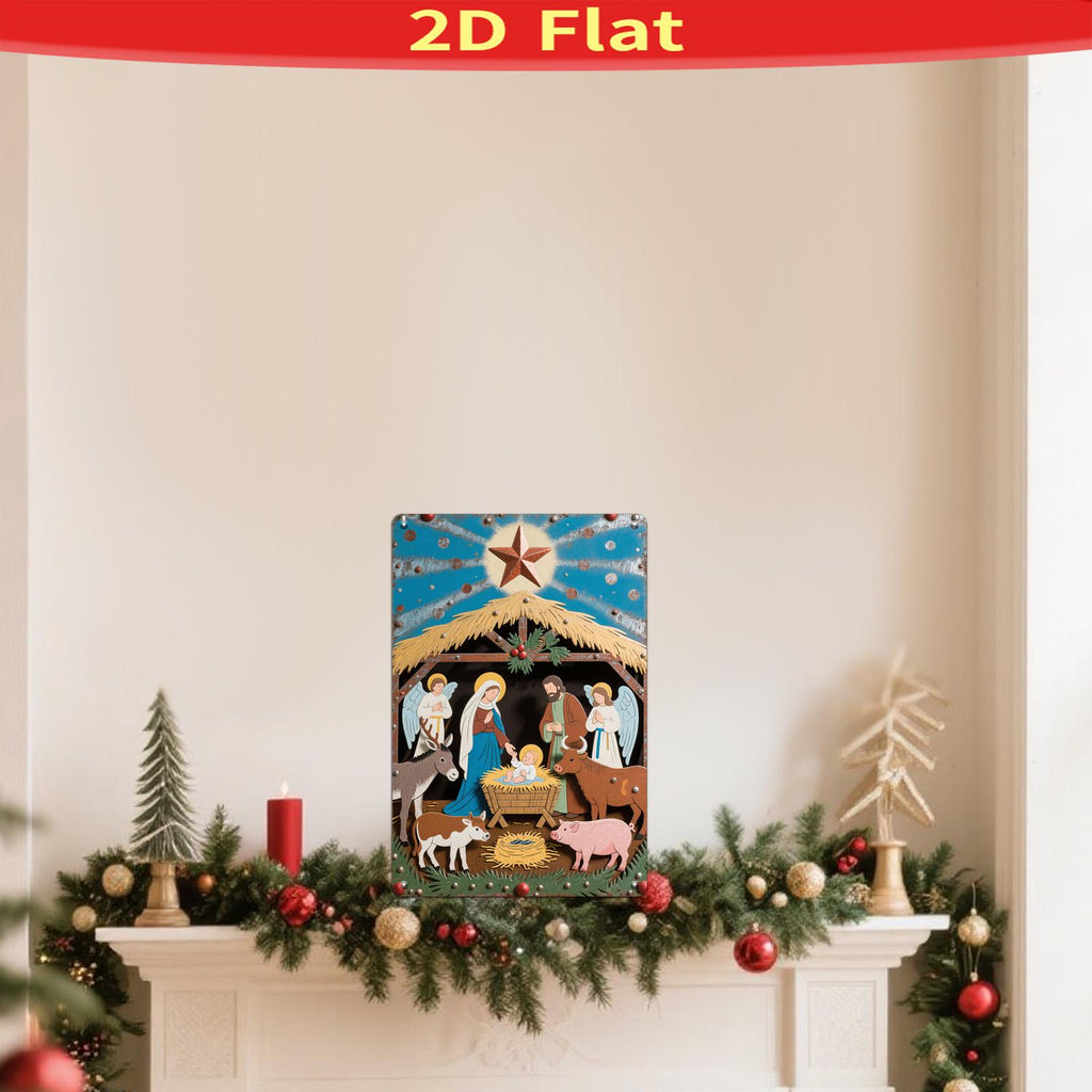 Décoration murale crèche de Noël vintage en métal | Panneau métallique de décoration de Noël religieuse