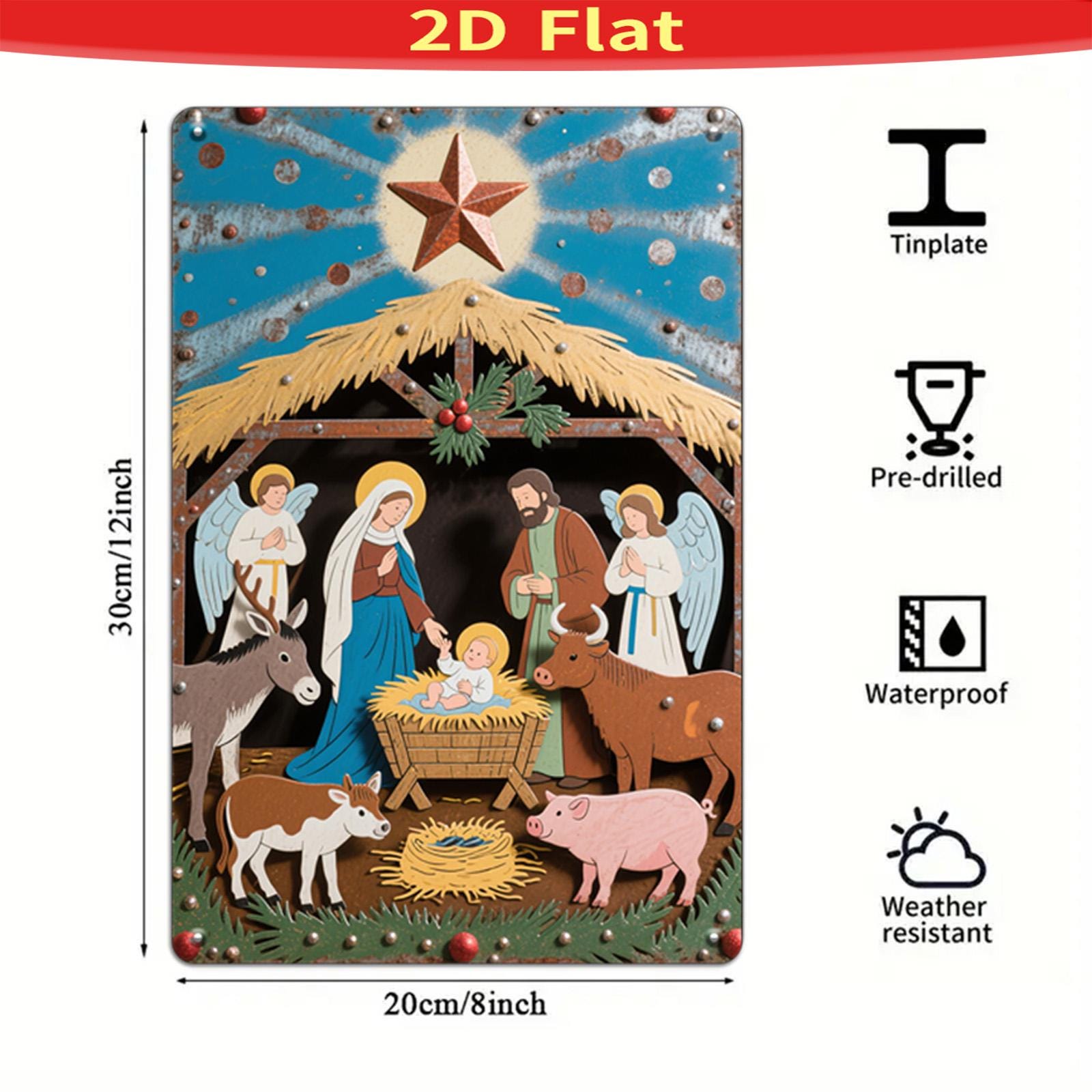 Décoration murale crèche de Noël vintage en métal | Panneau métallique de décoration de Noël religieuse
