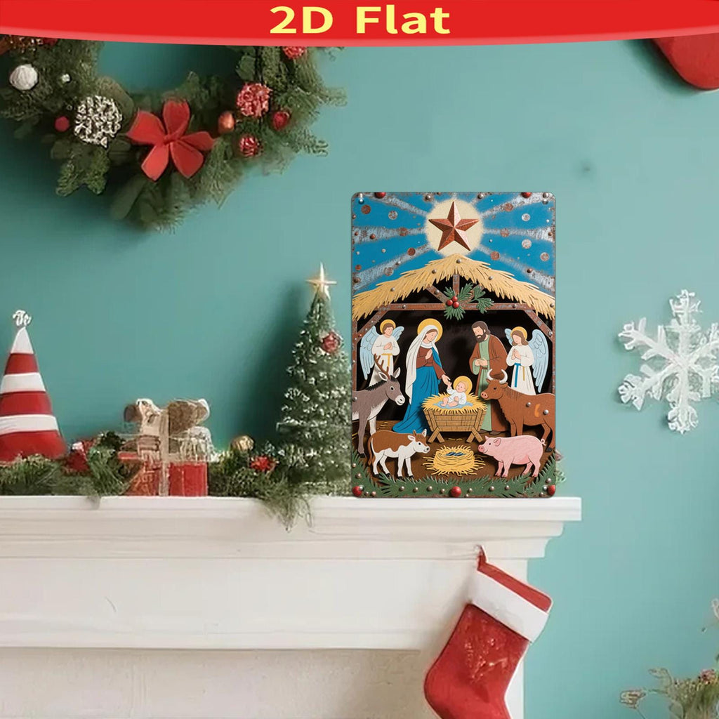 Décoration murale crèche de Noël vintage en métal | Panneau métallique de décoration de Noël religieuse