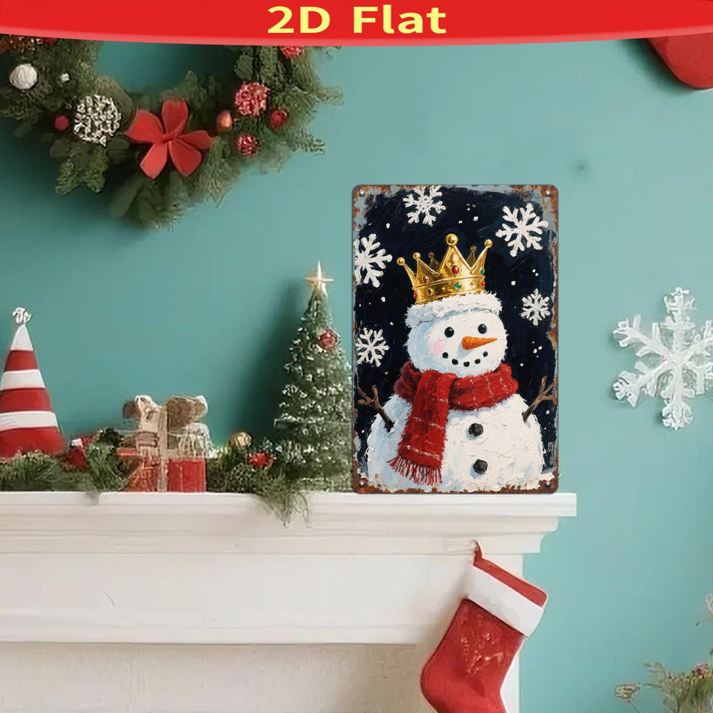 Décoration murale Bonhomme de neige vintage en métal | Panneau décoratif en métal rustique pour les fêtes d'hiver