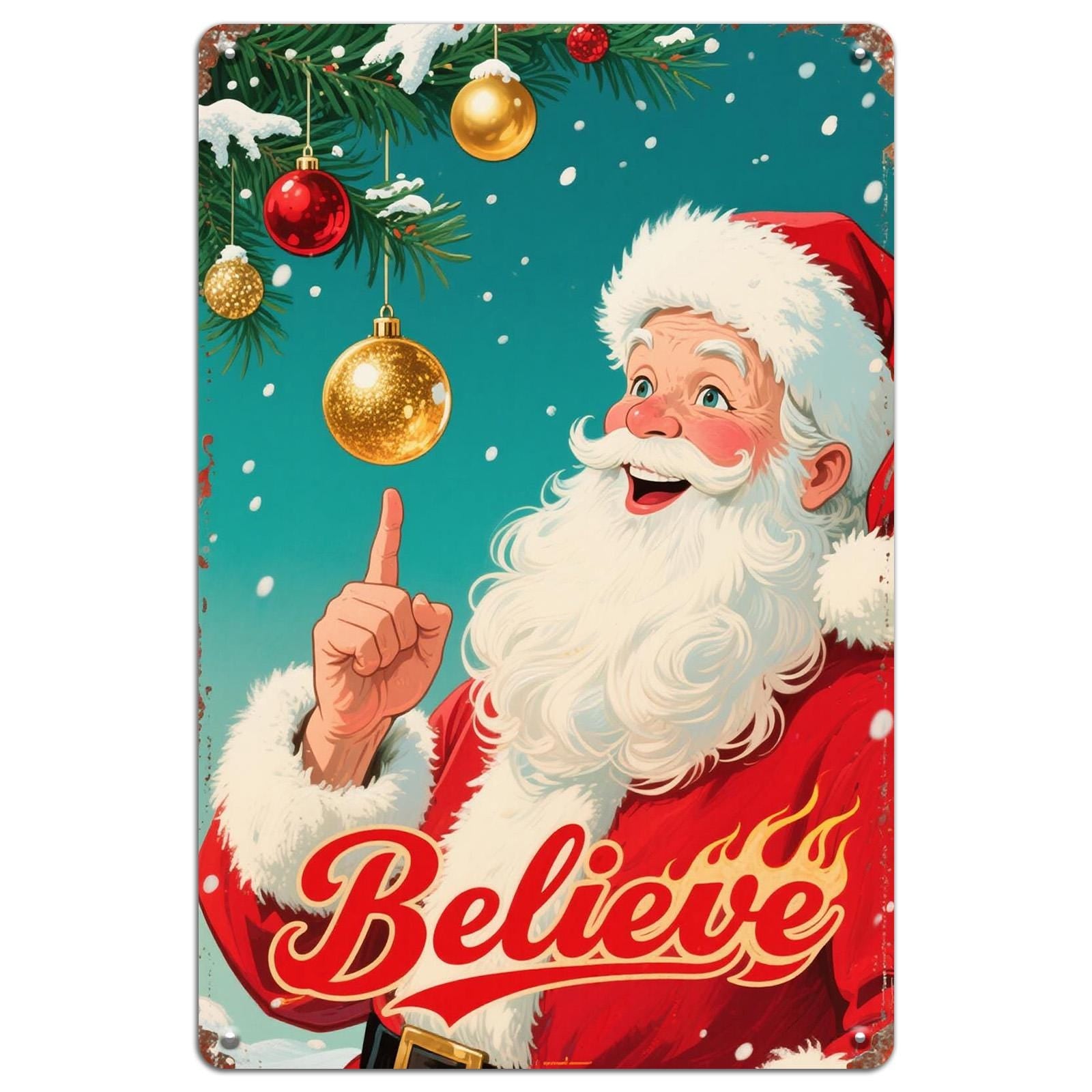 Vintage Santa Claus Metal Sign: Retro Christmas Holiday Decor