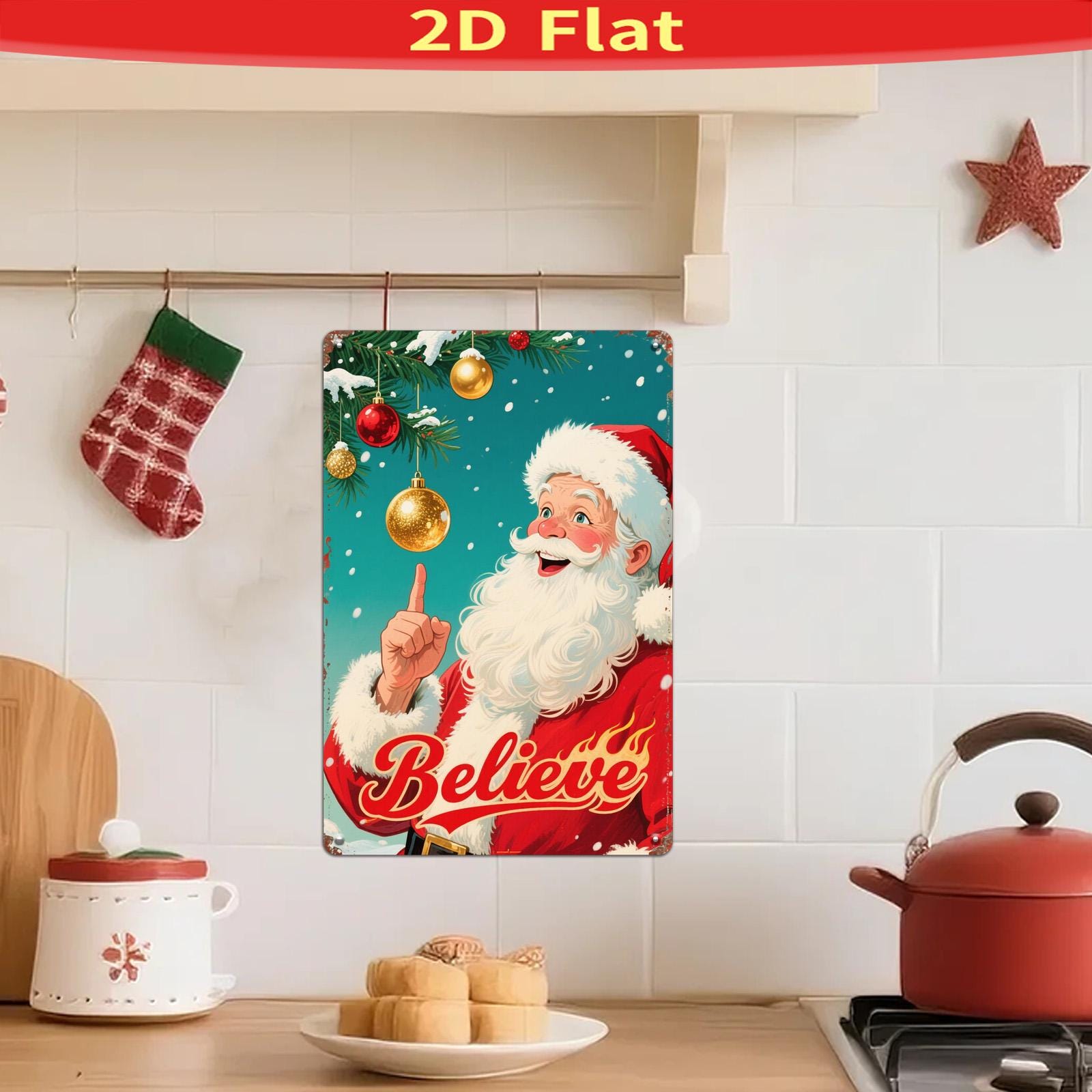 Vintage Santa Claus Metal Sign: Retro Christmas Holiday Decor