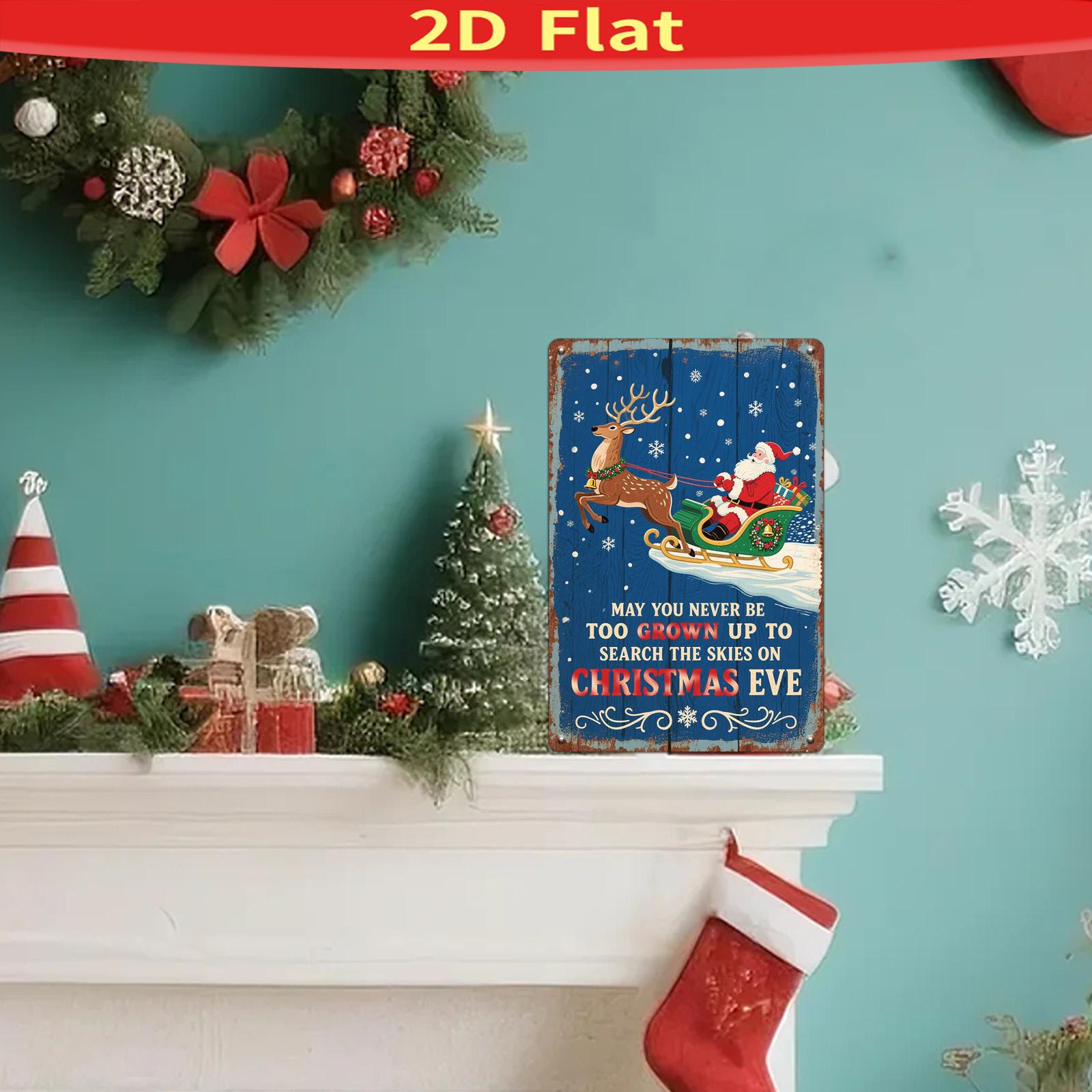 Vintage Christmas Metal Wall Art: Santa's Reindeer Sleigh Holiday Decor