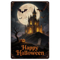 Haunted Castle Metal Sign: Gothic Halloween Decor, Bat Graveyard Plaque