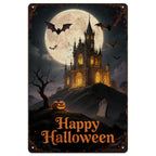 Panneau métallique Château Hanté | Décoration gothique d'Halloween, Plaque cimetière de chauves-souris