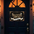 Spukhaus Halloween Metallschild | Gotische Spinnennetz Deko