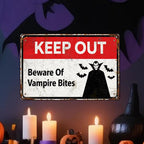 Vorsicht, Vampirbisse Metallschild | Halloween Geisterhaus Deko