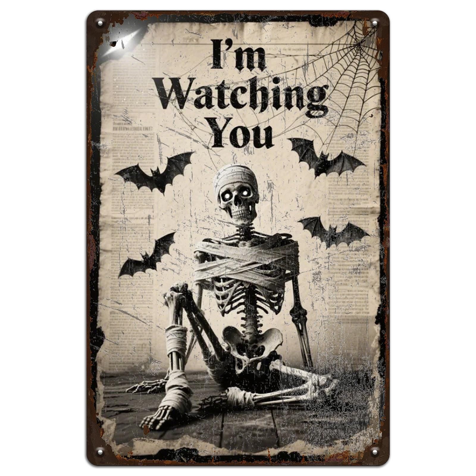 Skeleton Metal Sign: Halloween Haunted House Decor (8x12 Inches)