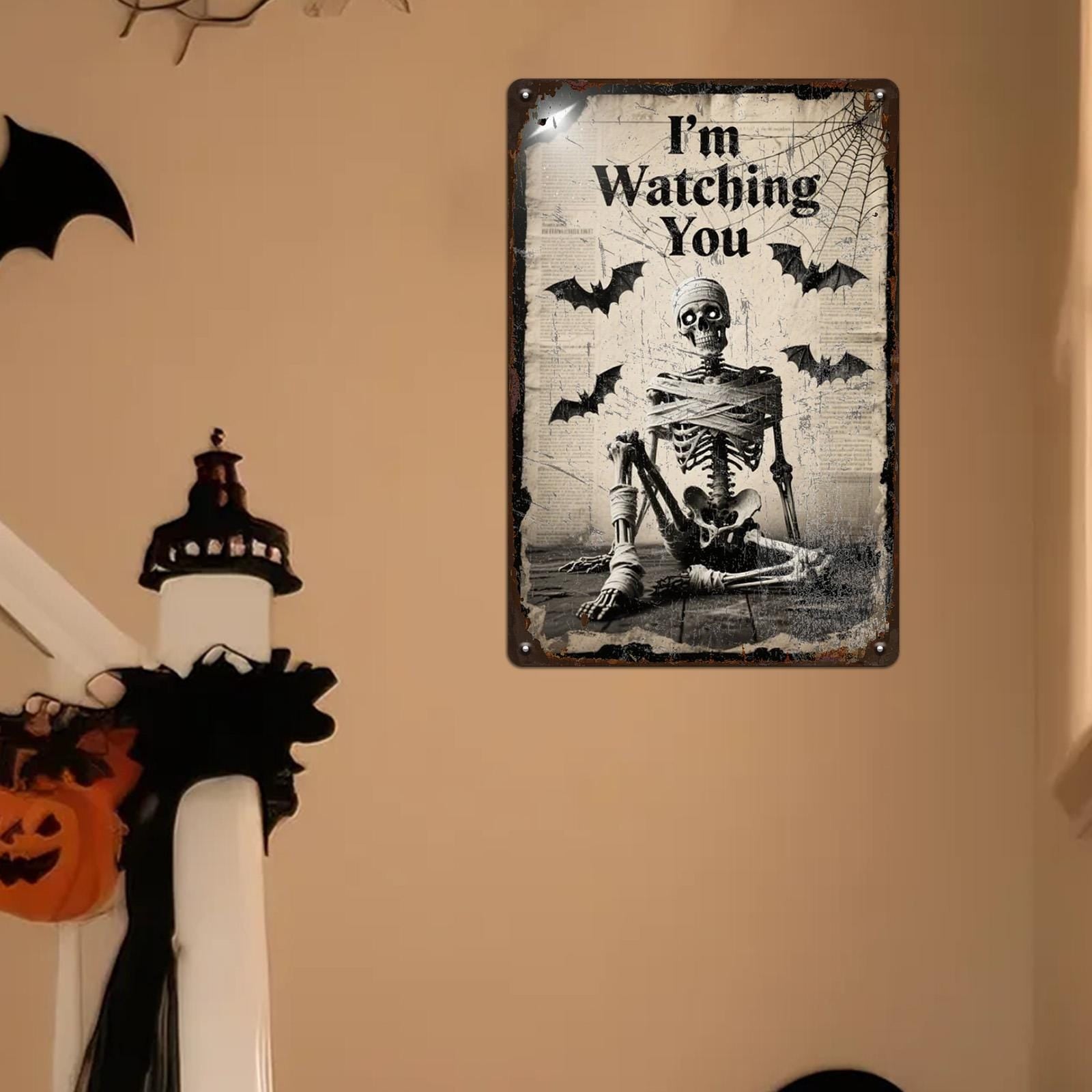 Skeleton Metal Sign: Halloween Haunted House Decor (8x12 Inches)
