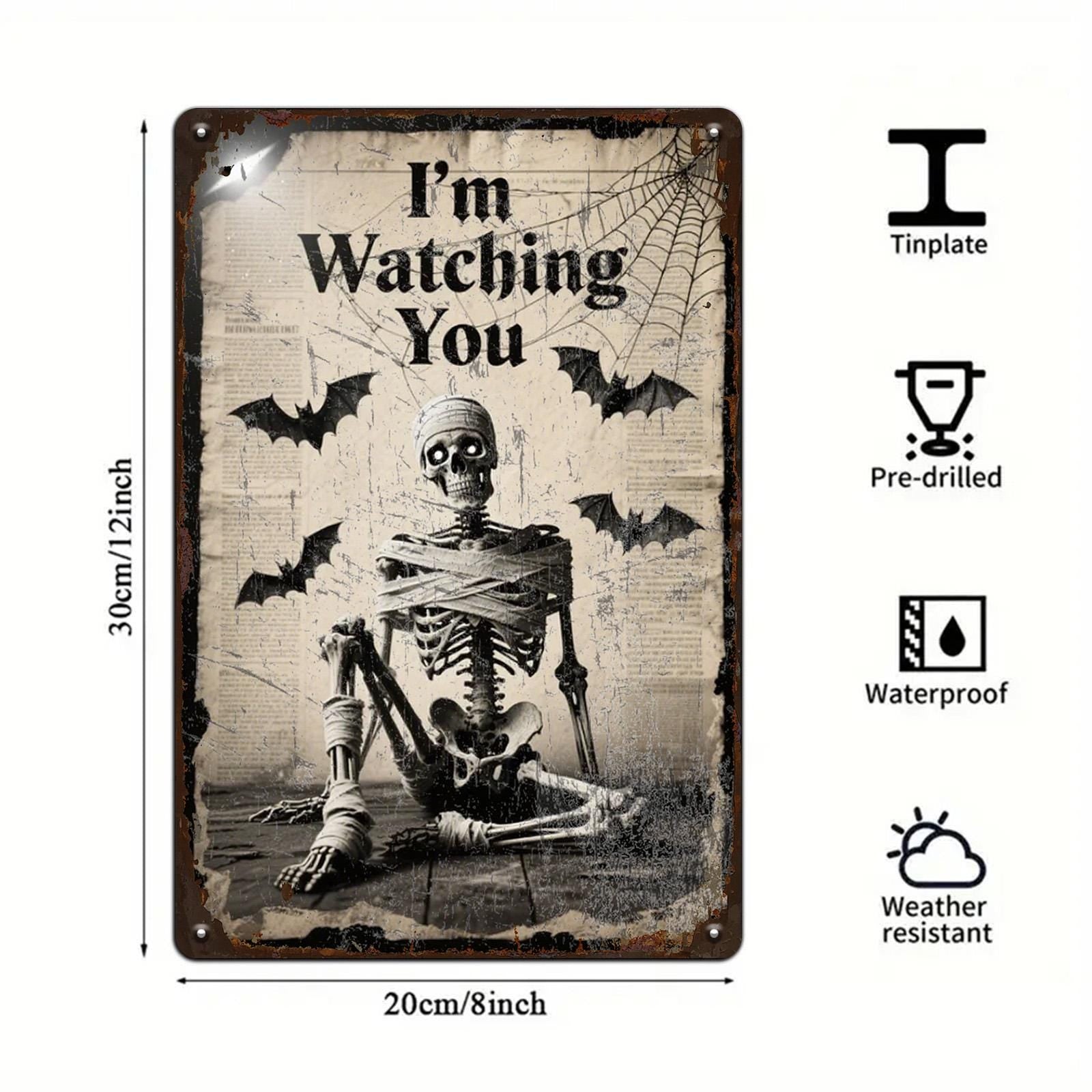 Skeleton Metal Sign: Halloween Haunted House Decor (8x12 Inches)