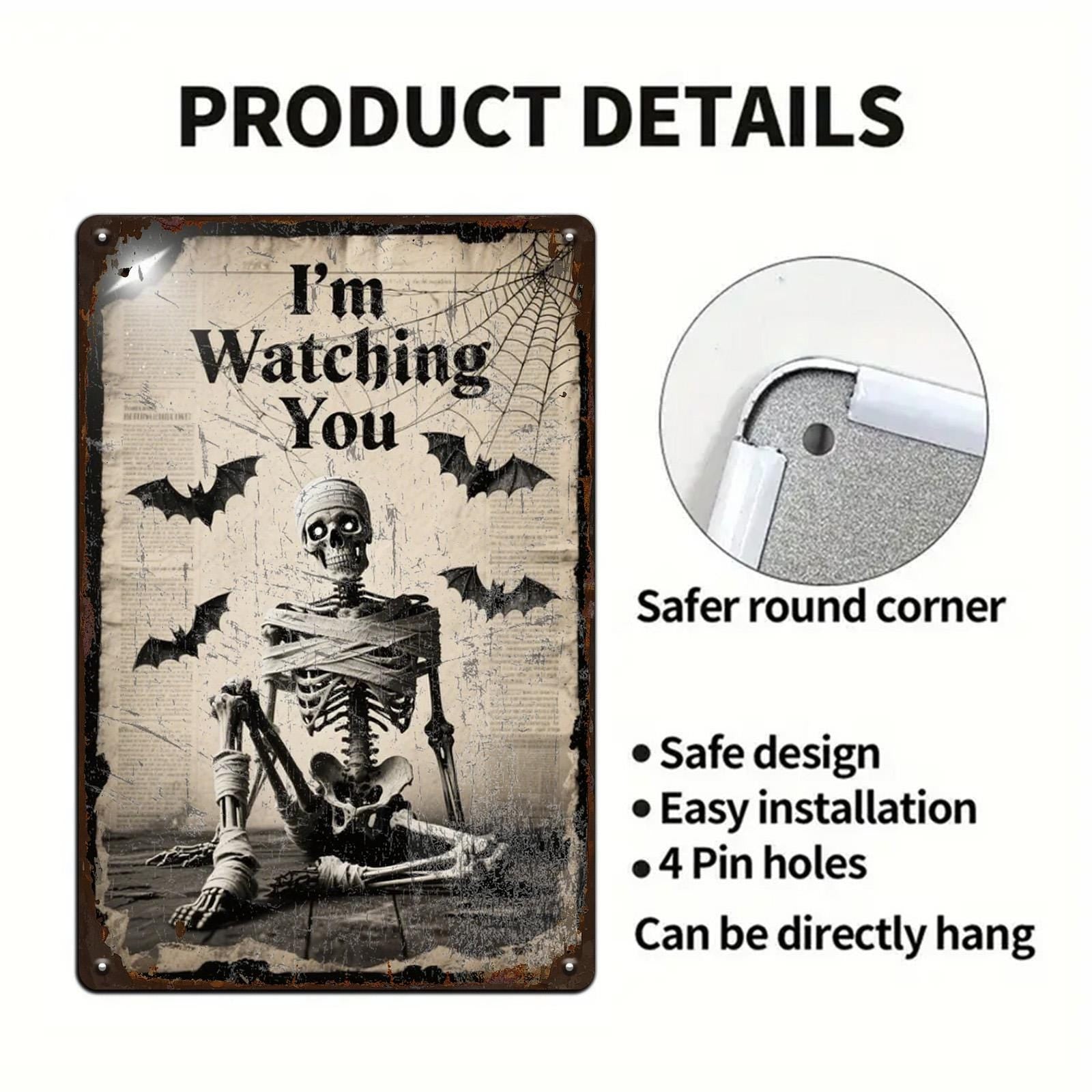 Skeleton Metal Sign: Halloween Haunted House Decor (8x12 Inches)