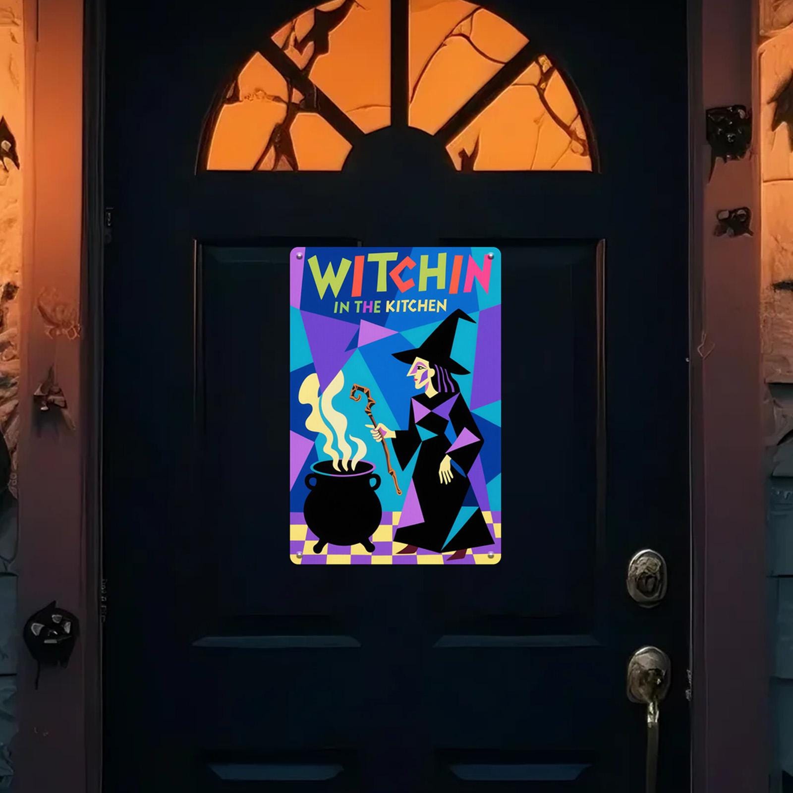 Witchin' Kitchen Metal Sign: Retro Pop Art Halloween Decor