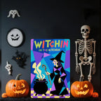 Witchin' Kitchen Metal Sign: Retro Pop Art Halloween Decor