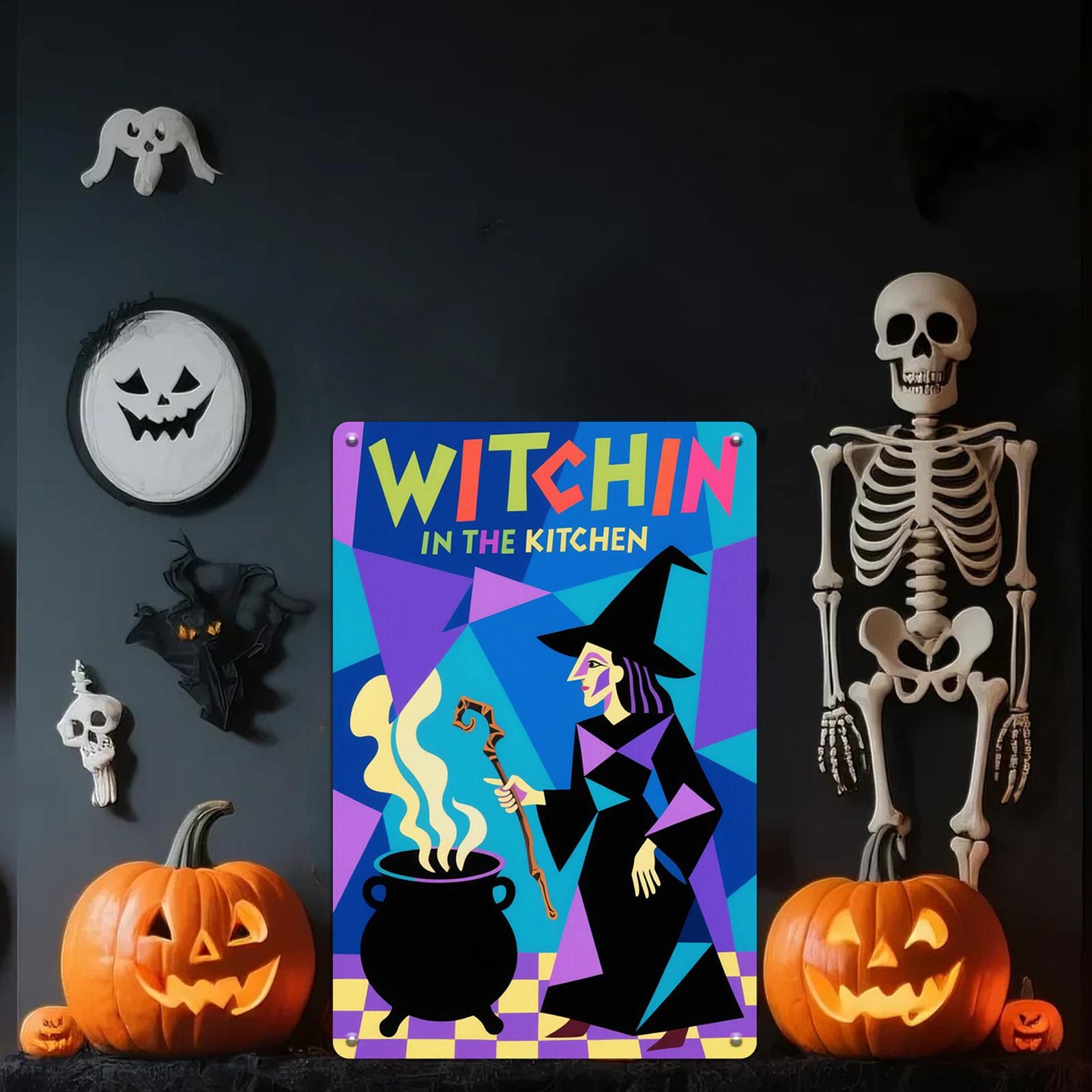 Witchin' Kitchen Metal Sign: Retro Pop Art Halloween Decor