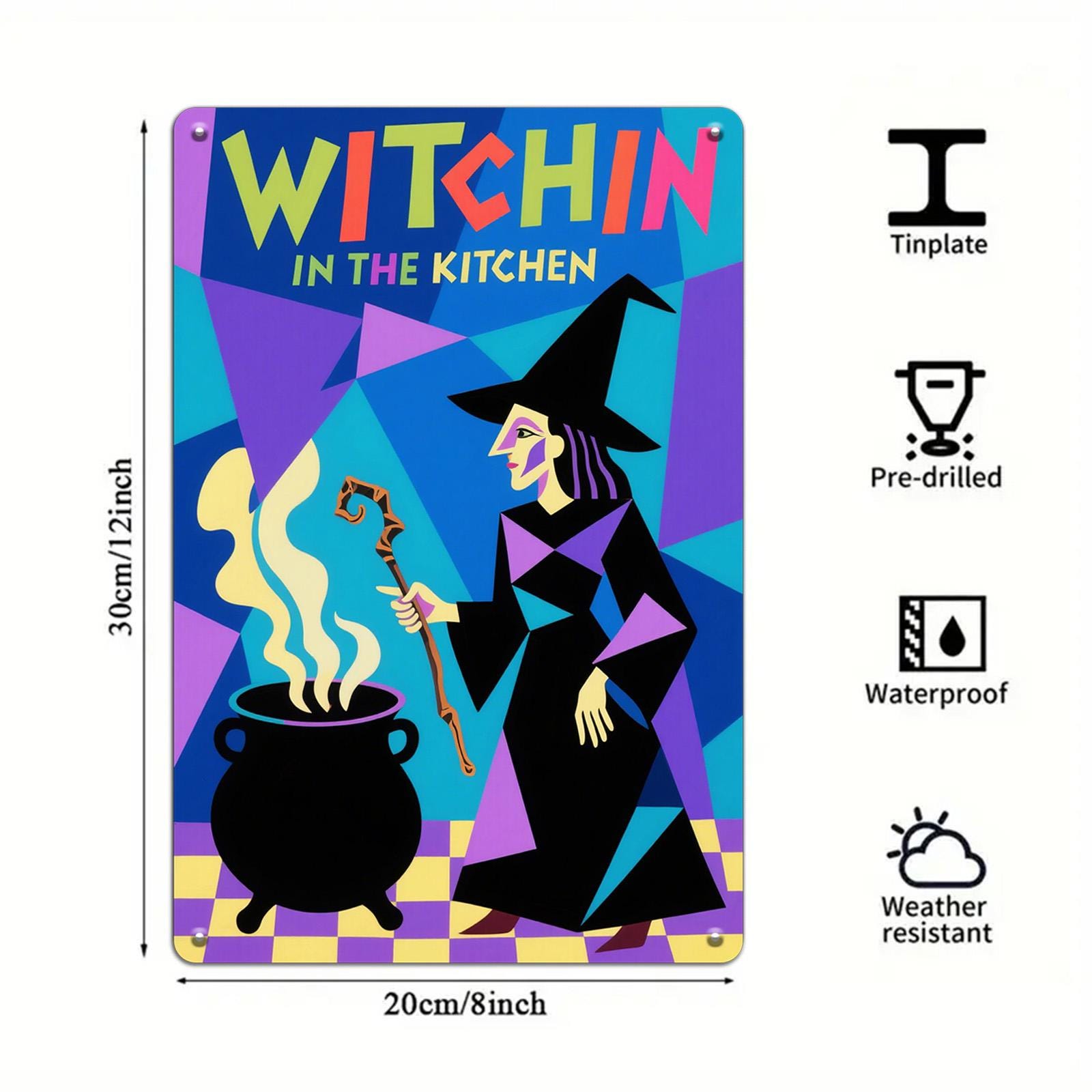 Witchin' Kitchen Metal Sign: Retro Pop Art Halloween Decor